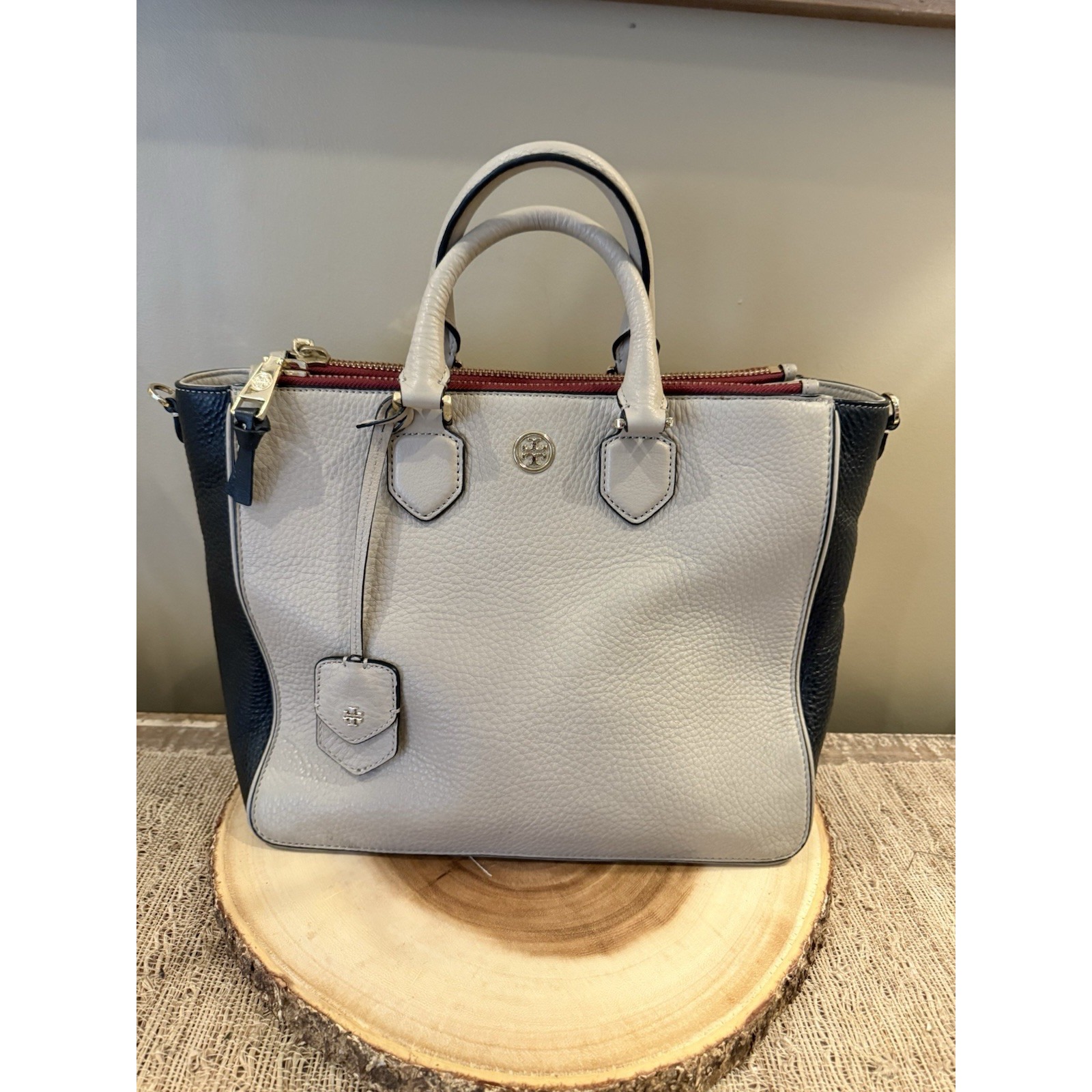 Tory Burch Robinson Pebbled Tri-Color Square Tote Crossbody 4 Compartment 598$